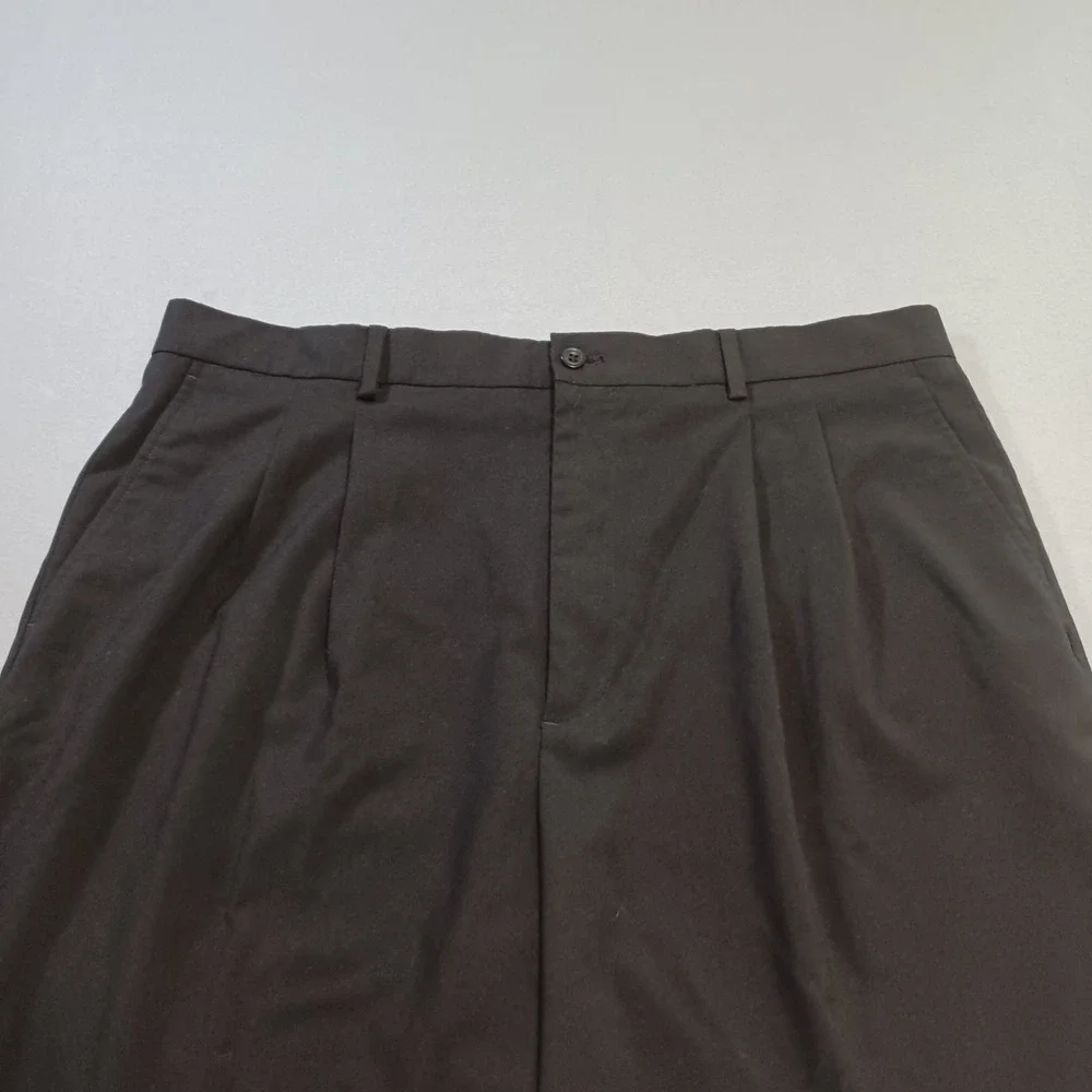 Claiborne Mens Black Pleated Dress Pants 38x32 Straight Leg MERU3116 Stretch‎
